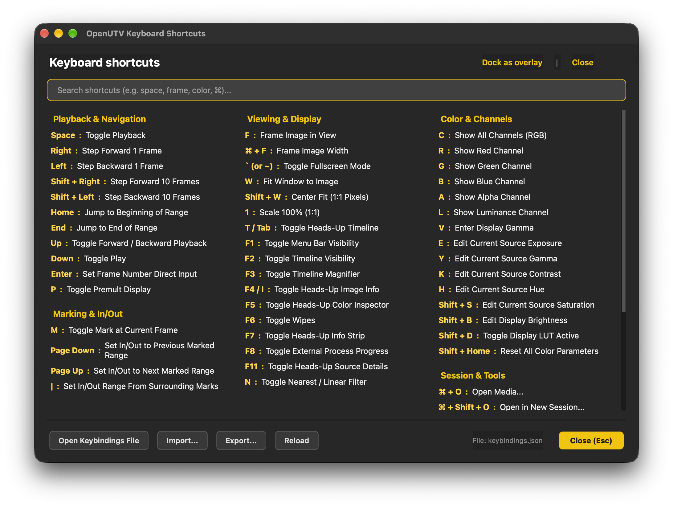 OpenUTV Searchable Keyboard Shortcuts HUD