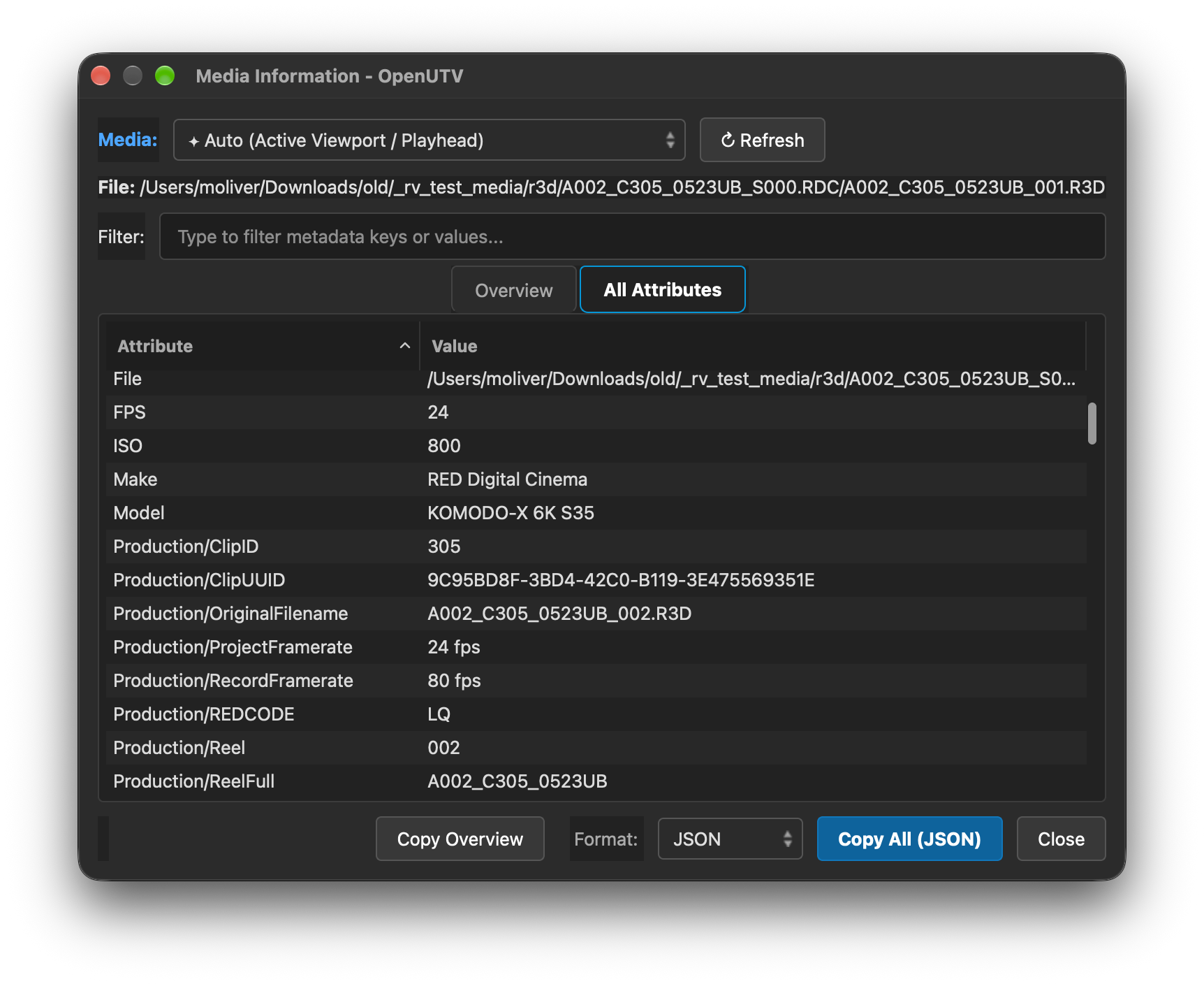 OpenUTV Media Information and Camera Metadata Inspector